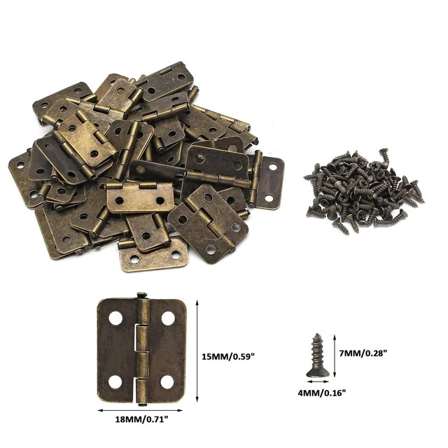 Alt view image 2 of 7 - Mini Hinge 50PCS 18 x 15 mm for Wooden Jewelry Box | Pure Copper, Retro Design, 200 Pieces Replacement Screws, For Crafts Wooden Box Jewelry Chest Cabinet, DIY Accessories