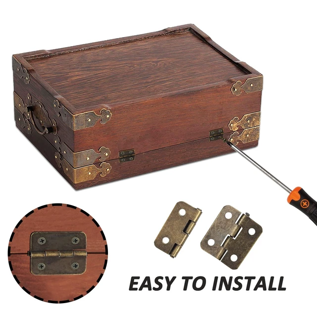 Alt view image 7 of 7 - Mini Hinge 50PCS 18 x 15 mm for Wooden Jewelry Box | Pure Copper, Retro Design, 200 Pieces Replacement Screws, For Crafts Wooden Box Jewelry Chest Cabinet, DIY Accessories