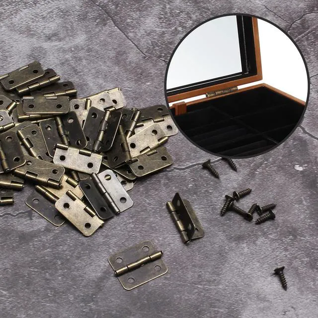 Alt view image 6 of 7 - Mini Hinge 50PCS 18 x 15 mm for Wooden Jewelry Box | Pure Copper, Retro Design, 200 Pieces Replacement Screws, For Crafts Wooden Box Jewelry Chest Cabinet, DIY Accessories