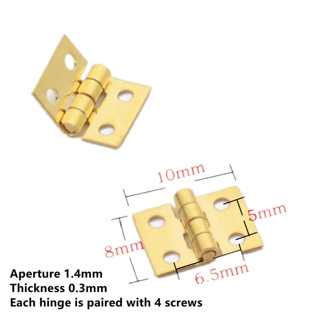 Alt view image 2 of 7 - 48Pcs Gold 180° Mini Brass Hinges, 10x8mm | 192Pcs Screws Included, For Mini Furniture, Jewelry/Chest Boxes, Cabinets, Toy Houses & DIY Display Crafts
