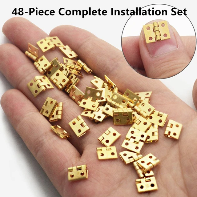 Alt view image 3 of 7 - 48Pcs Gold 180° Mini Brass Hinges, 10x8mm | 192Pcs Screws Included, For Mini Furniture, Jewelry/Chest Boxes, Cabinets, Toy Houses & DIY Display Crafts