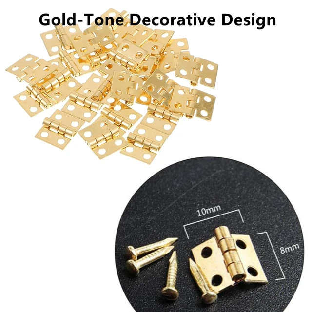 Alt view image 4 of 7 - 48Pcs Gold 180° Mini Brass Hinges, 10x8mm | 192Pcs Screws Included, For Mini Furniture, Jewelry/Chest Boxes, Cabinets, Toy Houses & DIY Display Crafts