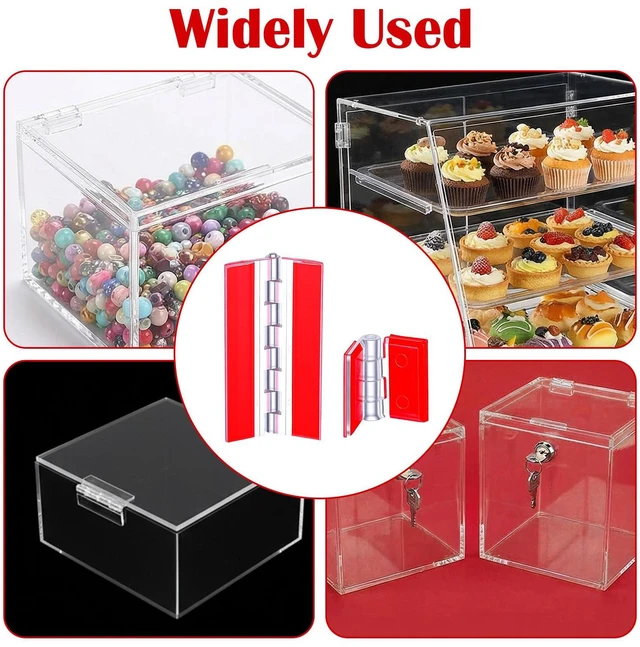 Alt view image 3 of 7 - 8 Pcs Plastic Hinges Acrylic Hinges Transparent Hing Small Hing with Stainless Steel Shafts Self-Adhesive Cabinet Hinge Foldable Hingess Tools for Cabinet Aquarium Lid Display Stand