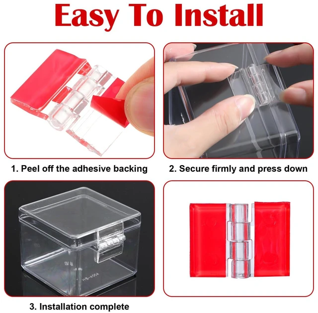 Alt view image 4 of 7 - 8 Pcs Plastic Hinges Acrylic Hinges Transparent Hing Small Hing with Stainless Steel Shafts Self-Adhesive Cabinet Hinge Foldable Hingess Tools for Cabinet Aquarium Lid Display Stand
