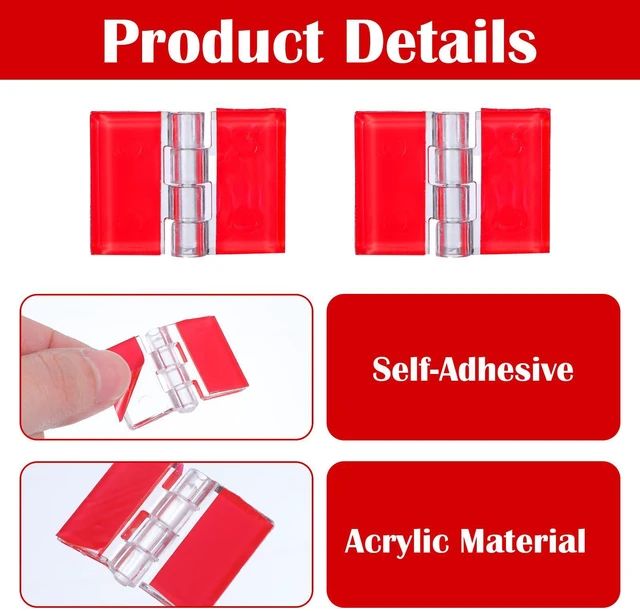 Alt view image 5 of 7 - 8 Pcs Plastic Hinges Acrylic Hinges Transparent Hing Small Hing with Stainless Steel Shafts Self-Adhesive Cabinet Hinge Foldable Hingess Tools for Cabinet Aquarium Lid Display Stand