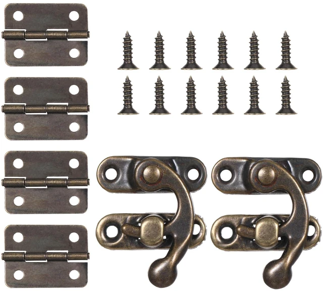 Main image of 6PCS Jewelry Box Hinges and Latches Small Hinges for Wooden Box Jewelry Boxes Latch Retro Design Right Latch Hook and Vintage Bronze Hinge with Matching Screws for Decorative Cabinet Wooden Boxes