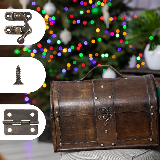 Alt view image 3 of 7 - 6PCS Jewelry Box Hinges and Latches Small Hinges for Wooden Box Jewelry Boxes Latch Retro Design Right Latch Hook and Vintage Bronze Hinge with Matching Screws for Decorative Cabinet Wooden Boxes