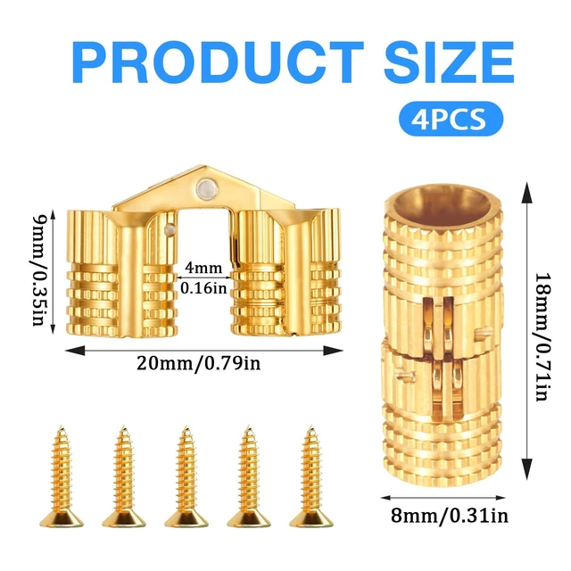 Alt view image 2 of 7 - 4 Pack 8 mm Hidden Brass Hinges with 16 Screws, Hidden Invisible Cabinet Furniture Hinges 180 Degree Opening Angle, Small Ring Box Hinge for DIY Jewelry Box Hand Craft