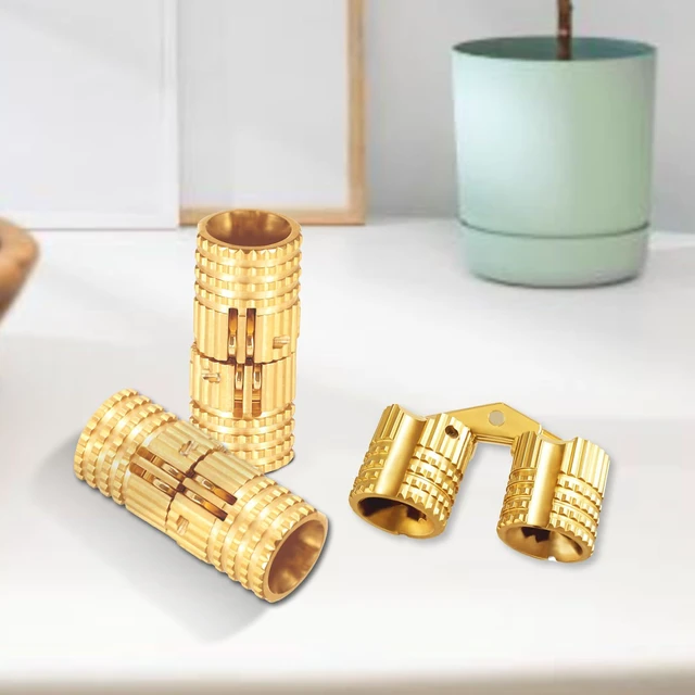 Alt view image 3 of 7 - 4 Pack 8 mm Hidden Brass Hinges with 16 Screws, Hidden Invisible Cabinet Furniture Hinges 180 Degree Opening Angle, Small Ring Box Hinge for DIY Jewelry Box Hand Craft
