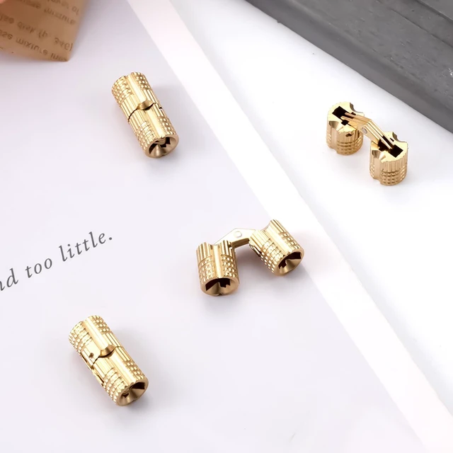 Alt view image 6 of 7 - 4 Pack 8 mm Hidden Brass Hinges with 16 Screws, Hidden Invisible Cabinet Furniture Hinges 180 Degree Opening Angle, Small Ring Box Hinge for DIY Jewelry Box Hand Craft
