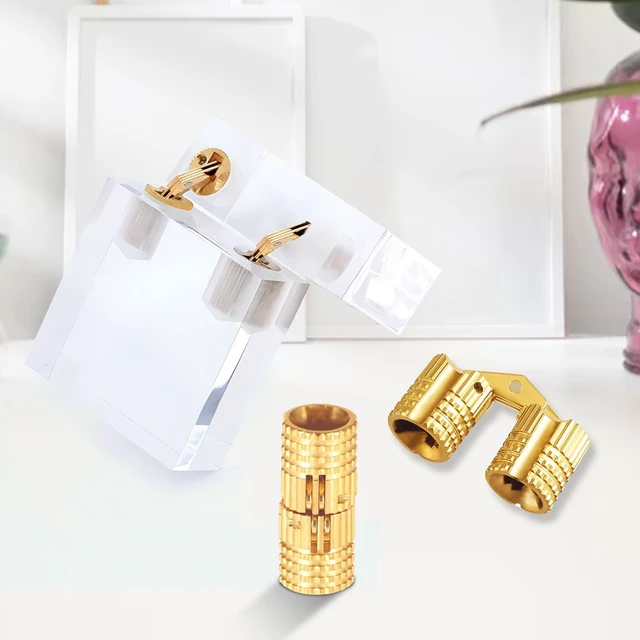 Alt view image 7 of 7 - 4 Pack 8 mm Hidden Brass Hinges with 16 Screws, Hidden Invisible Cabinet Furniture Hinges 180 Degree Opening Angle, Small Ring Box Hinge for DIY Jewelry Box Hand Craft