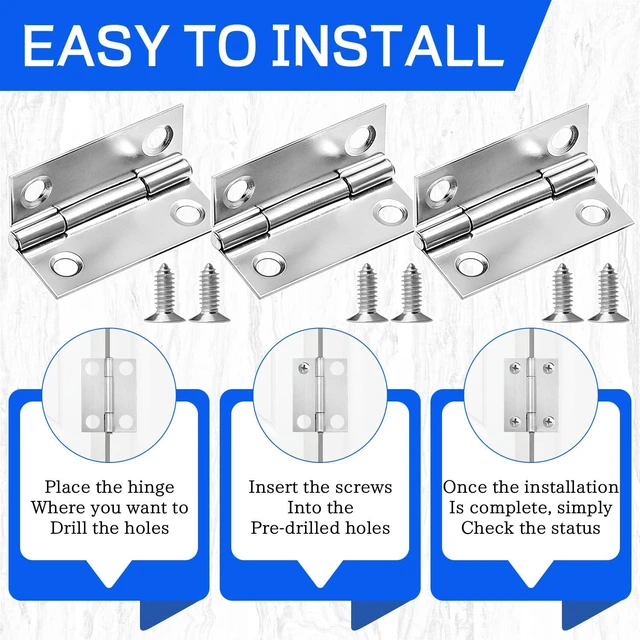 Alt view image 4 of 7 - 6 Pack 1 Inch Mini Butt Hinge, 304 Stainless Steel Small Cabinet Hinge with Mounting Screws, Folding Craft Hinge for Boxes Gate Drawer Jewelry Box DIY Projects1 Inch