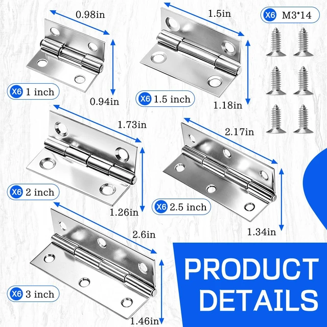 Alt view image 7 of 7 - 6 Pack 1 Inch Mini Butt Hinge, 304 Stainless Steel Small Cabinet Hinge with Mounting Screws, Folding Craft Hinge for Boxes Gate Drawer Jewelry Box DIY Projects1 Inch