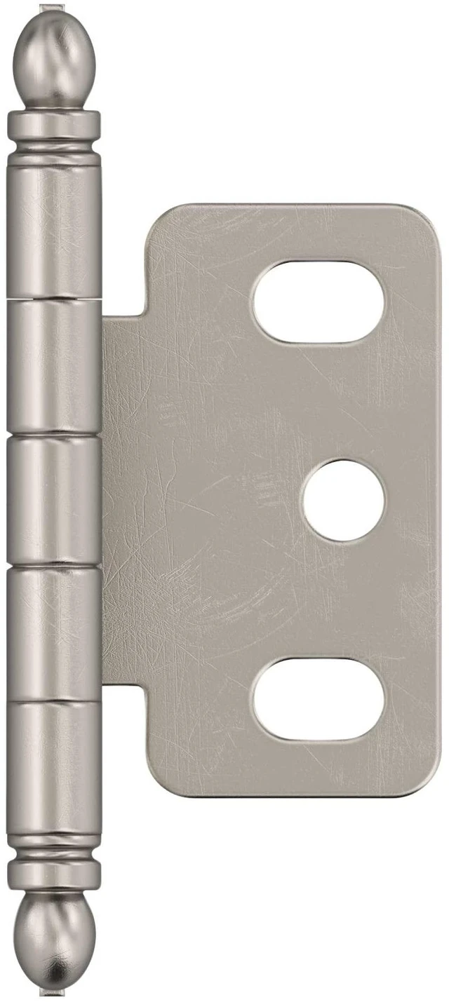 Main image of 3/4" Partial Wrap Satin Nickel Decorative Cabinet Hinge | Non-Self-Closing Steel Cabinet Hinge for Doors with 3/4" (19mm) Door Thickness; Full Inset, Full Wrap