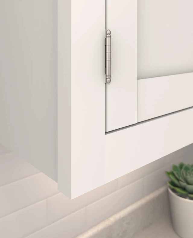 Alt view image 2 of 5 - 3/4" Partial Wrap Satin Nickel Decorative Cabinet Hinge | Non-Self-Closing Steel Cabinet Hinge for Doors with 3/4" (19mm) Door Thickness; Full Inset, Full Wrap