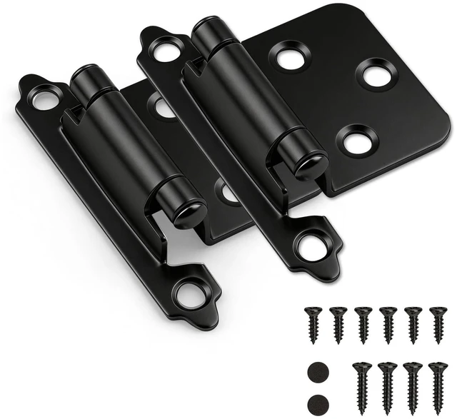 Main image of 1/2" Overlay Matte Black Hinges for Cabinets Kitchen, 1 Pair | 2 Pack, Self Closing, Semi-Concealed Face Frame Cabinet Door Hinges, Easy Flush Face Mount, with Quiet Bumpers for Bathroom
