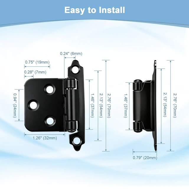 Alt view image 4 of 7 - 1/2" Overlay Matte Black Hinges for Cabinets Kitchen, 1 Pair | 2 Pack, Self Closing, Semi-Concealed Face Frame Cabinet Door Hinges, Easy Flush Face Mount, with Quiet Bumpers for Bathroom