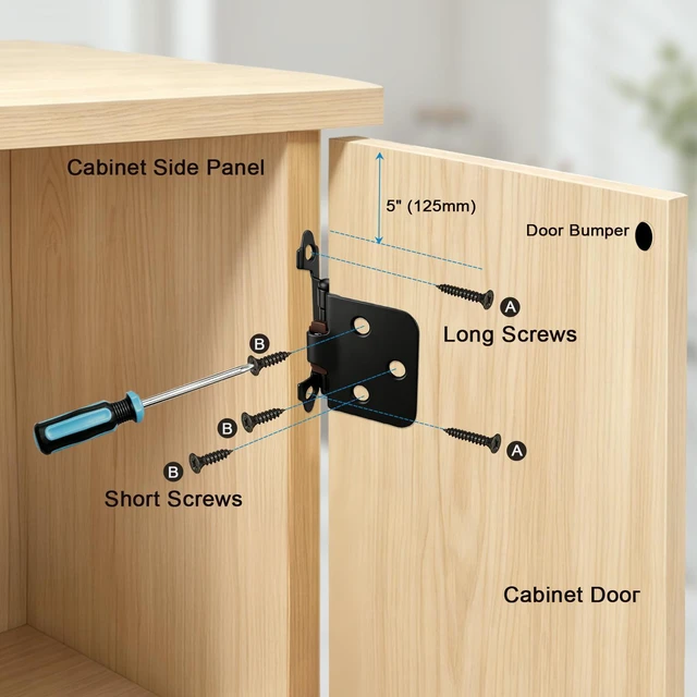 Alt view image 5 of 7 - 1/2" Overlay Matte Black Hinges for Cabinets Kitchen, 1 Pair | 2 Pack, Self Closing, Semi-Concealed Face Frame Cabinet Door Hinges, Easy Flush Face Mount, with Quiet Bumpers for Bathroom