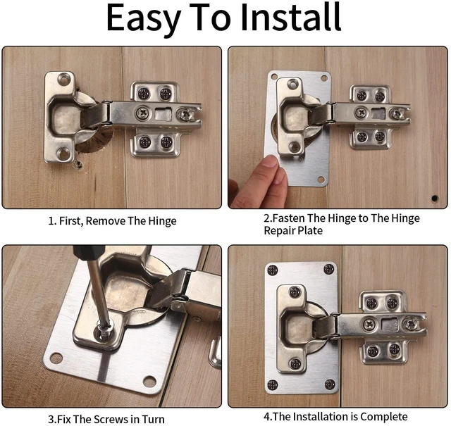 Alt view image 4 of 7 - 8 Pcs Cabinet Hinges Repair Plates, Cabinet Doors Hinge Repair Kit | cabinet door repair,stainless steel repair plate,Furniture Cabinet Drawer Window Repair Plates with Screwdriver