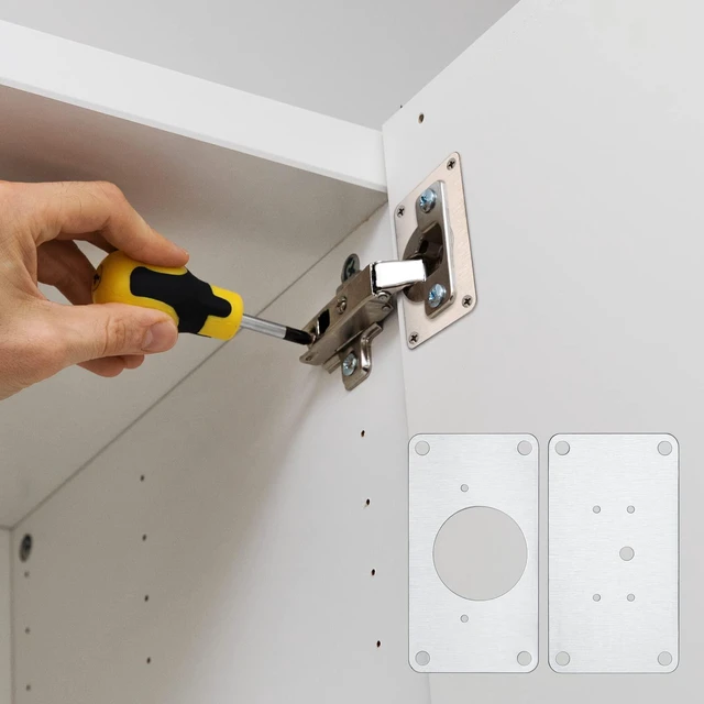 Alt view image 6 of 7 - 8 Pcs Cabinet Hinges Repair Plates, Cabinet Doors Hinge Repair Kit | cabinet door repair,stainless steel repair plate,Furniture Cabinet Drawer Window Repair Plates with Screwdriver