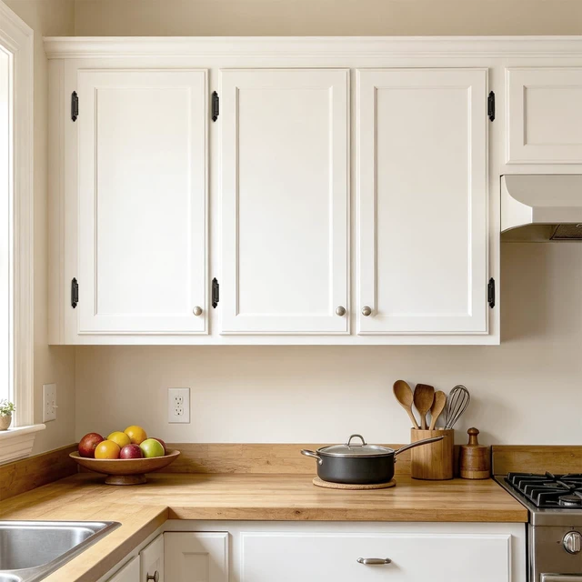 Alt view image 7 of 7 - 1/2" Overlay Matte Black Hinges for Cabinets Kitchen, 1 Pair | 2 Pack, Self Closing, Semi-Concealed Face Frame Cabinet Door Hinges, Easy Flush Face Mount, with Quiet Bumpers for Bathroom