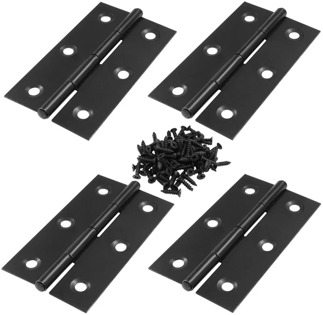 Main image of 3 Inch Stainless Steel Door Folding Butt Hinges, Black, 4PCS | Metal Bisagras Para Puertas, With Screws, For Door, Furnitures, Windows, For Cabinet, Cupboard, Dressers