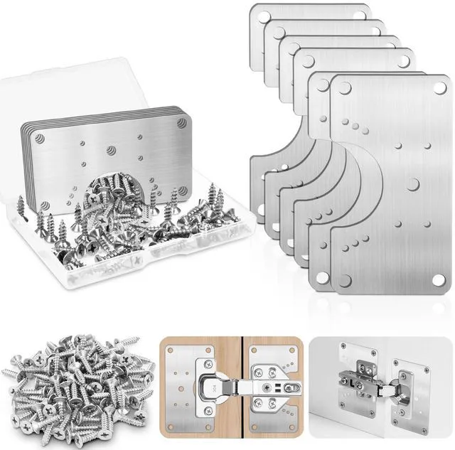 Main image of Cabinets Hinge Repair Plate Brackets, Hinges Repair Board Fixing Plates | 6Pcs Cabinet Hinge Repair Replacement Kit, Universal Stainless Steel Kitchen Cupboard Door Hinge Repair Fixing Plates Screws