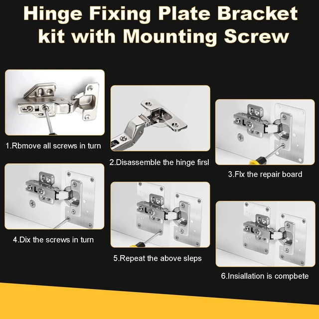 Alt view image 3 of 6 - Cabinets Hinge Repair Plate Brackets, Hinges Repair Board Fixing Plates | 6Pcs Cabinet Hinge Repair Replacement Kit, Universal Stainless Steel Kitchen Cupboard Door Hinge Repair Fixing Plates Screws