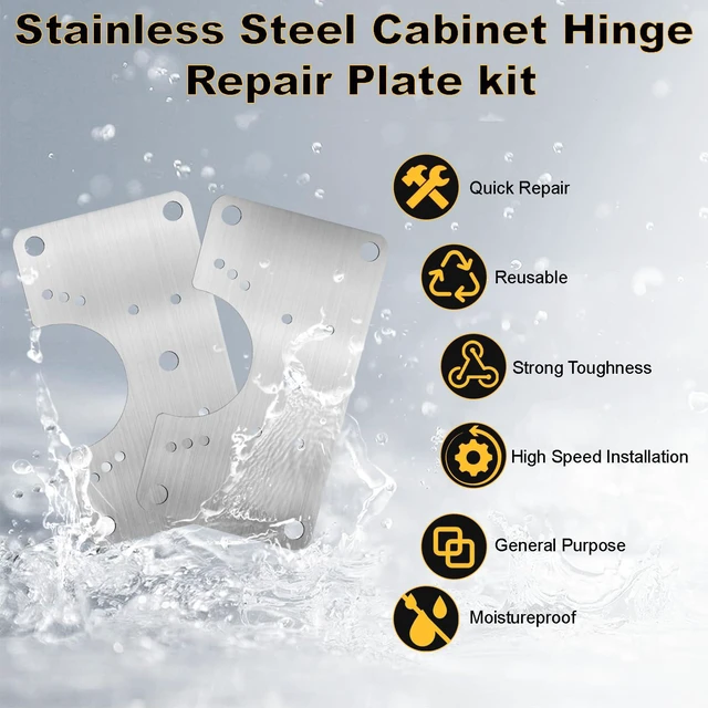 Alt view image 5 of 6 - Cabinets Hinge Repair Plate Brackets, Hinges Repair Board Fixing Plates | 6Pcs Cabinet Hinge Repair Replacement Kit, Universal Stainless Steel Kitchen Cupboard Door Hinge Repair Fixing Plates Screws