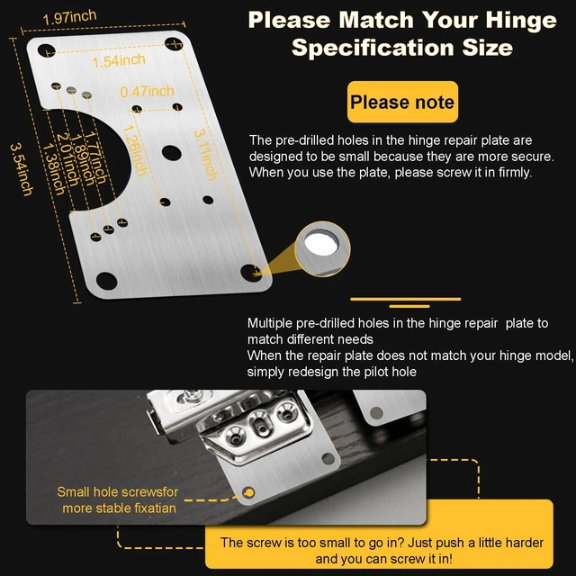 Alt view image 4 of 6 - Cabinets Hinge Repair Plate Brackets, Hinges Repair Board Fixing Plates | 6Pcs Cabinet Hinge Repair Replacement Kit, Universal Stainless Steel Kitchen Cupboard Door Hinge Repair Fixing Plates Screws