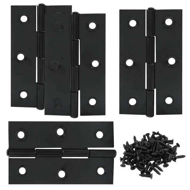 Alt view image 2 of 5 - 3 Inch Stainless Steel Door Folding Butt Hinges, Black, 4PCS | Metal Bisagras Para Puertas, With Screws, For Door, Furnitures, Windows, For Cabinet, Cupboard, Dressers