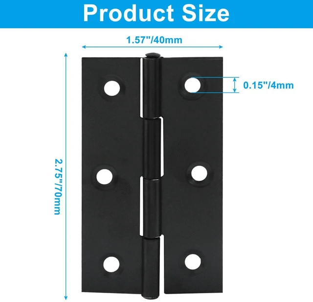 Alt view image 5 of 5 - 3 Inch Stainless Steel Door Folding Butt Hinges, Black, 4PCS | Metal Bisagras Para Puertas, With Screws, For Door, Furnitures, Windows, For Cabinet, Cupboard, Dressers