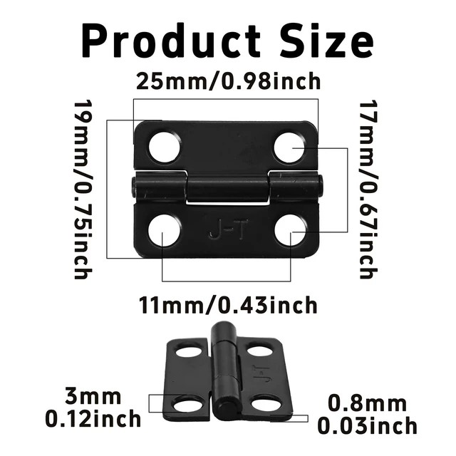 Alt view image 2 of 7 - 4PCS 1 Inch Black Stainless Steel Cabinet Hinges, Mini Folding Butt Hinges for Wood Door Wooden Box Small Crafts(25x19mm)