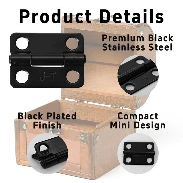 Alt view image 4 of 7 - 4PCS 1 Inch Black Stainless Steel Cabinet Hinges, Mini Folding Butt Hinges for Wood Door Wooden Box Small Crafts(25x19mm)