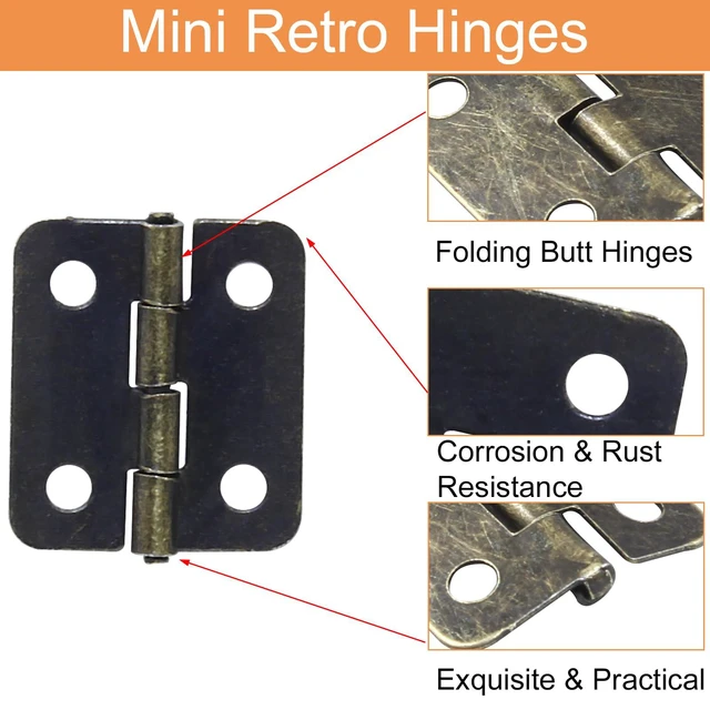 Alt view image 4 of 5 - 50 Pcs Mini Bronze Hinges, Rectangle Small Hinges, 18x16mm