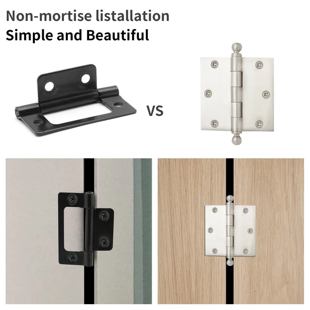 Alt view image 4 of 7 - 6 Pcs 2 Inch Matte Black Non-Mortise Hinges | No Mortise Cutting Required, Includes Mounting Screws, Iron Construction, for Cabinet and Bathroom Doors