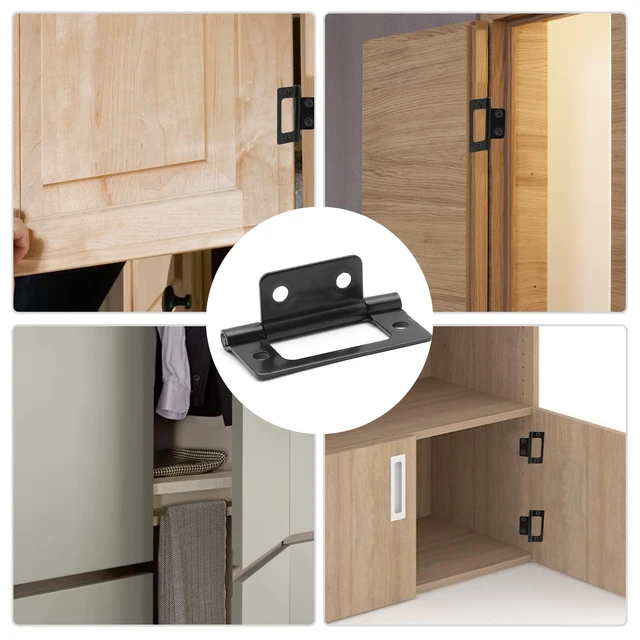 Alt view image 7 of 7 - 6 Pcs 2 Inch Matte Black Non-Mortise Hinges | No Mortise Cutting Required, Includes Mounting Screws, Iron Construction, for Cabinet and Bathroom Doors