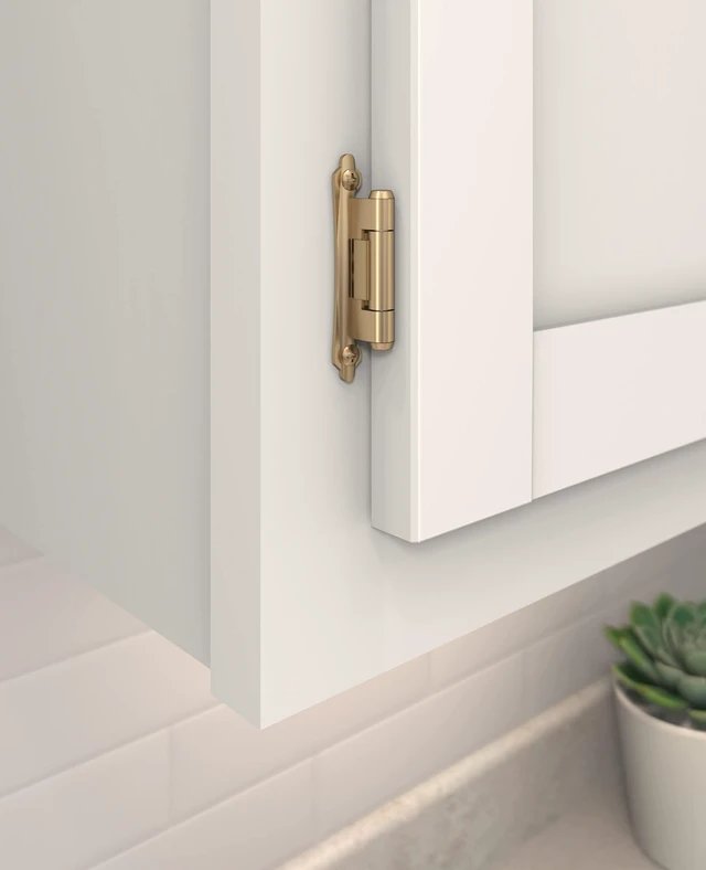 Alt view image 2 of 4 - 1 Pair 3/8" Inset Champagne Bronze Self-Closing Face Mount Hinge | Steel Cabinet Hinge for Kitchen, Bathroom and Furniture Doors, 3/8" (10mm) Inset, Self Closing, Face Mount