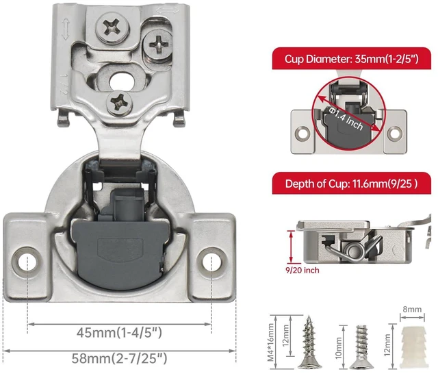 Alt view image 3 of 6 - Soft Close Cabinet Hinges 2 Pack, 1-1/4 inch Overlay, Concealed Hinge for Kitchen & Bath Doors, Hidden Hinge, Adjustable, Brushed Nickel Finish