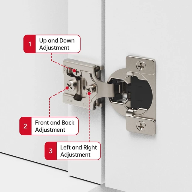 Alt view image 6 of 6 - Soft Close Cabinet Hinges 2 Pack, 1-1/4 inch Overlay, Concealed Hinge for Kitchen & Bath Doors, Hidden Hinge, Adjustable, Brushed Nickel Finish