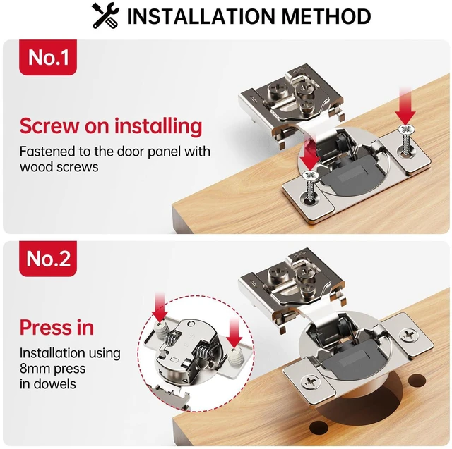 Alt view image 5 of 6 - Soft Close Cabinet Hinges 2 Pack, 1-1/4 inch Overlay, Concealed Hinge for Kitchen & Bath Doors, Hidden Hinge, Adjustable, Brushed Nickel Finish