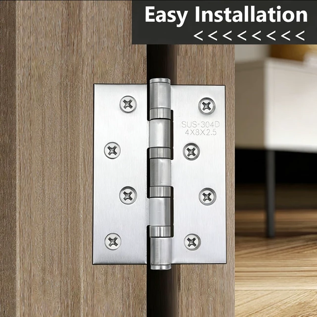 Alt view image 4 of 7 - 4 Pack 4×2.9inch Silver 304 Stainless Steel Door Hinge | Bearing Door Hinge, Suitable for Both Indoor Doors, Thickness: 0.075in(1.9MM), Brushed Nickel, with Screws