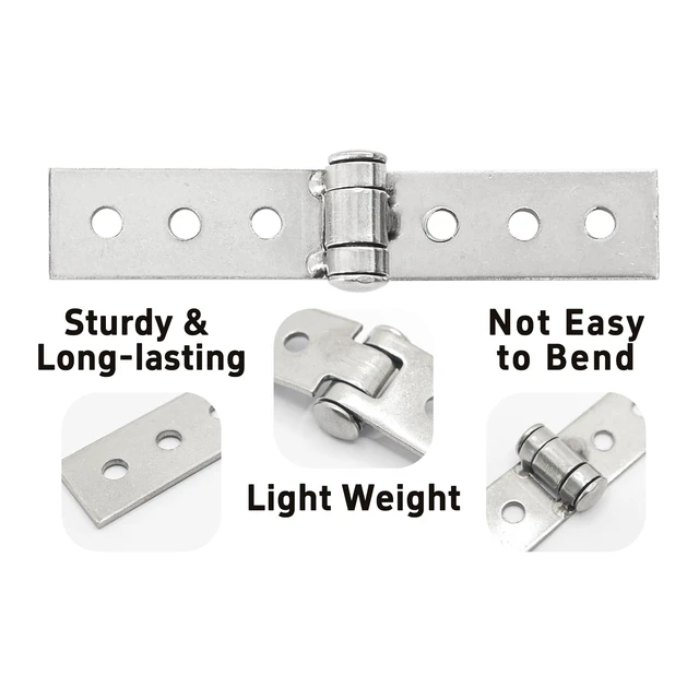 Alt view image 4 of 5 - 2PCS 3" Silver Folding Butt Hinges, Six-Hole Furniture Door and Window Hinge, Stainless Steel Cabinet Door Hardware with Screws