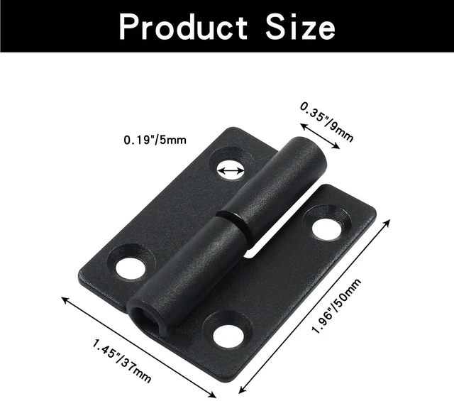 Alt view image 4 of 5 - Black Stainless Steel Lift Off Hinges, 50x36x2mm, 2 PCS | Detachable Slip Joint, Small Flag Hinges for Doors, Right Handedness Options, Right Turn
