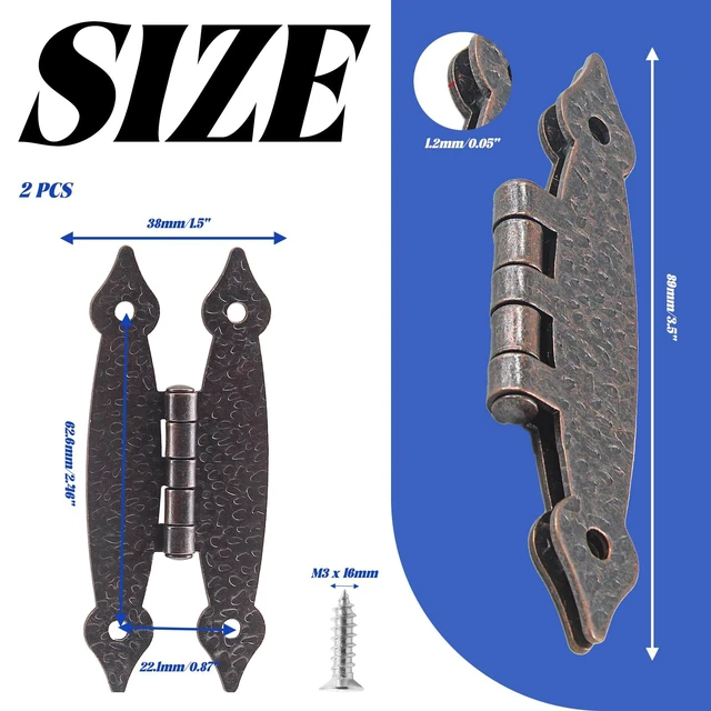 Alt view image 2 of 7 - H Cabinet Hinge, Antique Copper, 3.5" x 1.5", 2Pcs | Offset Hinge, Flush Door Hinge, Decorative Flat Hinges, With Mounting Screws, For Cabinet Closet Wooden Box