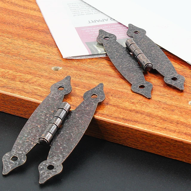 Alt view image 4 of 7 - H Cabinet Hinge, Antique Copper, 3.5" x 1.5", 2Pcs | Offset Hinge, Flush Door Hinge, Decorative Flat Hinges, With Mounting Screws, For Cabinet Closet Wooden Box