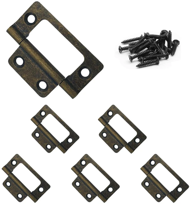 Main image of 6 Pack Non-Mortise Door Hinges with Screws, 2 x 0.9 Inches Bifold Butt Cabinet Hinges for Furniture, Windows, Cupboards (Bronze)