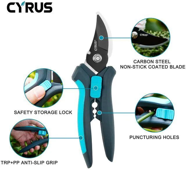Alt view image 3 of 7 - 7.2 Inch Bypass Pruners Carbon Steel Garden Shears | Garden Scissor with Thorn Punch & Wire Stripper Holes, Anti-Slip Grips, Ideal for Rose Bushes and Indoor Plant Trimming
