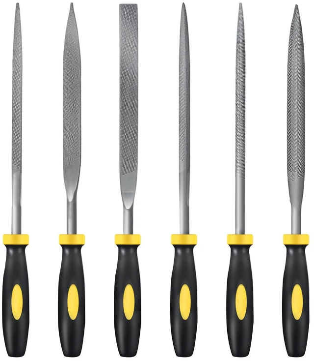 Main image of Metal Needle File Set, 6 Pcs Small Precision Files, Hardened Steel Mini File Kit for Deburring, Shaping, Smoothing Metal Wood Plastic with Ergonomic Handle, 0.19x7.09 inch (Yellow)