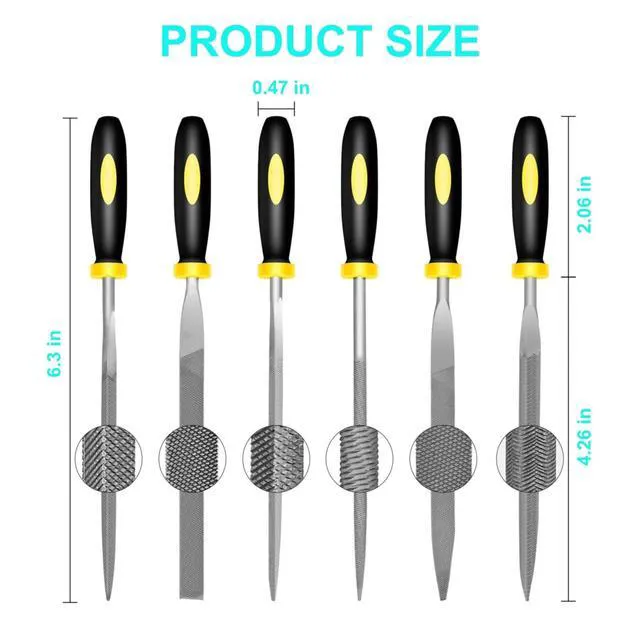 Alt view image 3 of 6 - 6 Piece Metal Needle File Set - 4-inch,Carbon Steel Files for Metal, Wood & Jewelry | Includes Flat, Warding, Square, Triangular, Round, and Half-Round Files